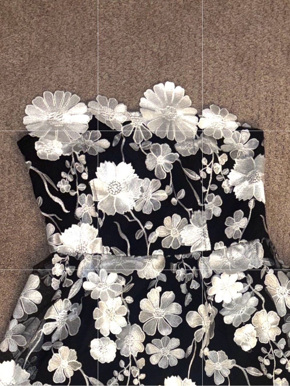 Holiday Party Mew & Mews Black White Floral Appliqué Strapless Tiered Midi Dress - Picture 3 of 10